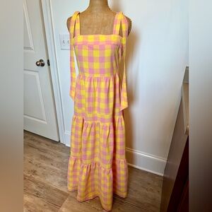 🩷💛 Aura Pink & Yellow Gingham Maxi Dress size MEDIUM 🩷💛